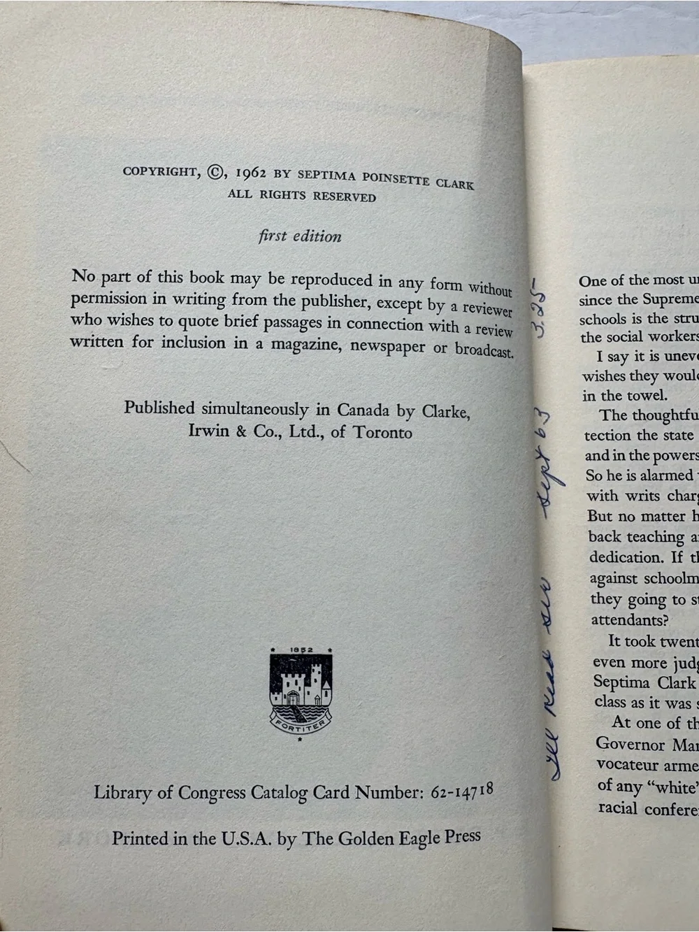 Echo in My Soul ~ SEPTIMA POINSETTE CLARK ~ First Edition 1st 1962 Civil Rights